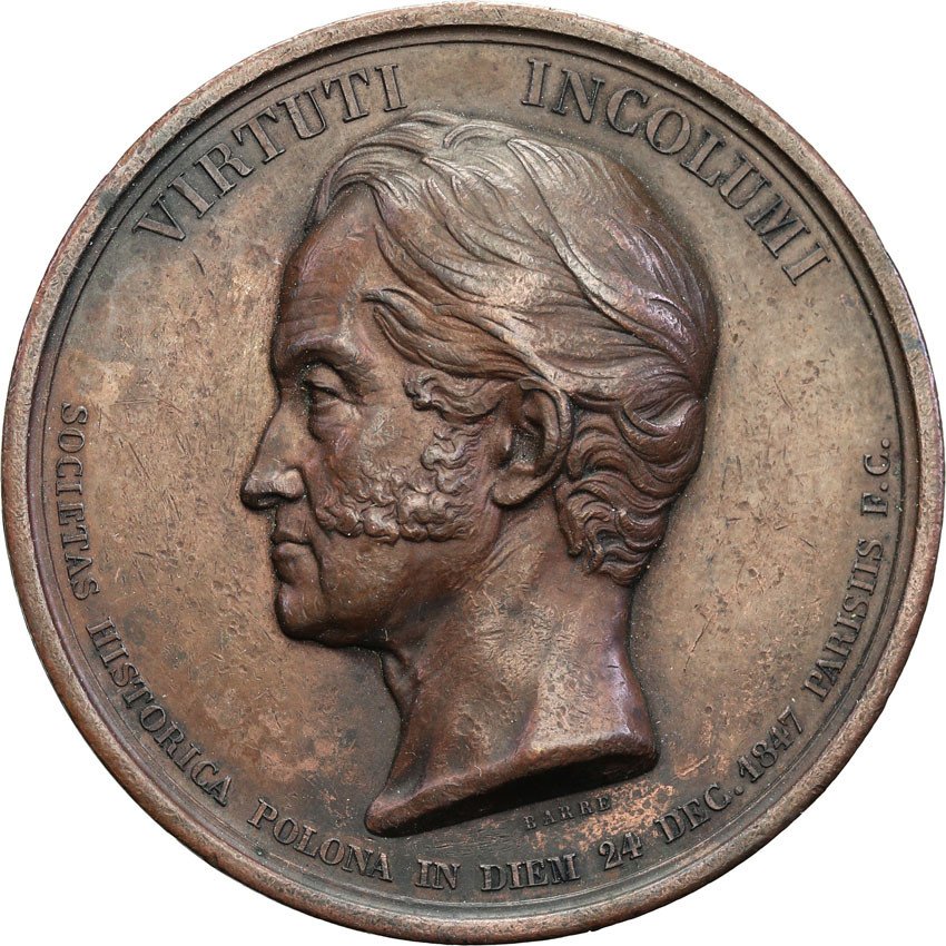 Polska. Adam książę Czartoryski medal 1847, Barre , Paryż